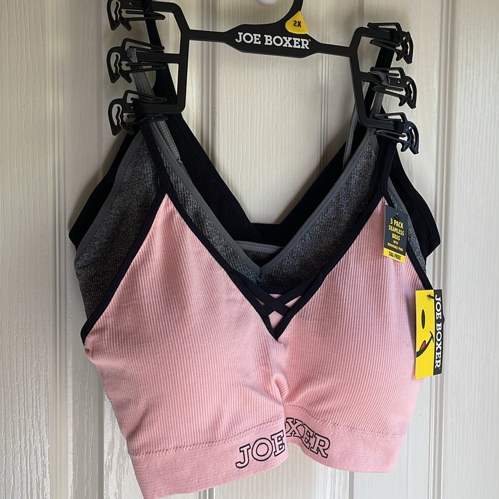 NWT JOE BOXER INTIMATE 3 BRA SET PINK-GRAY-BLACK!!!!